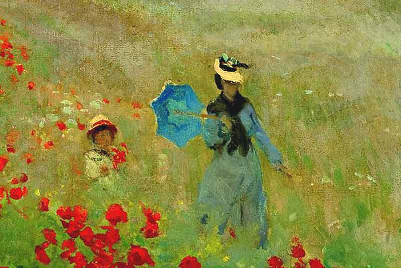 Detalle del cuadro las amapolas de Monet en donde aparece su mujer Camille y su hijo.
